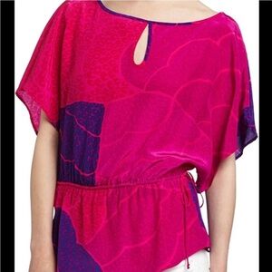 TRINA TURK Patterned Silk Blouse - Fuchsia, Hot Pink, Purple - Small
